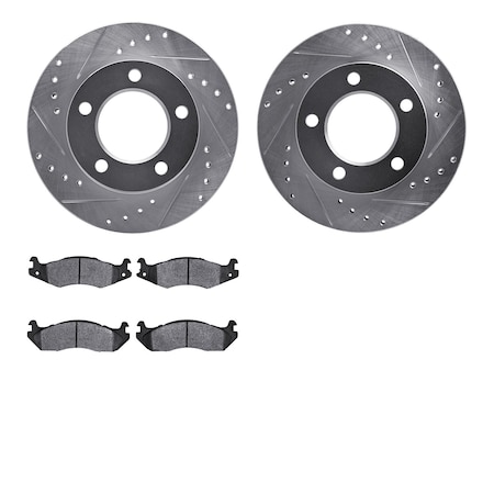 7502-42012, Rotors-Drilled And Slotted-Silver With 5000 Advanced Brake Pads, Zinc Coated
